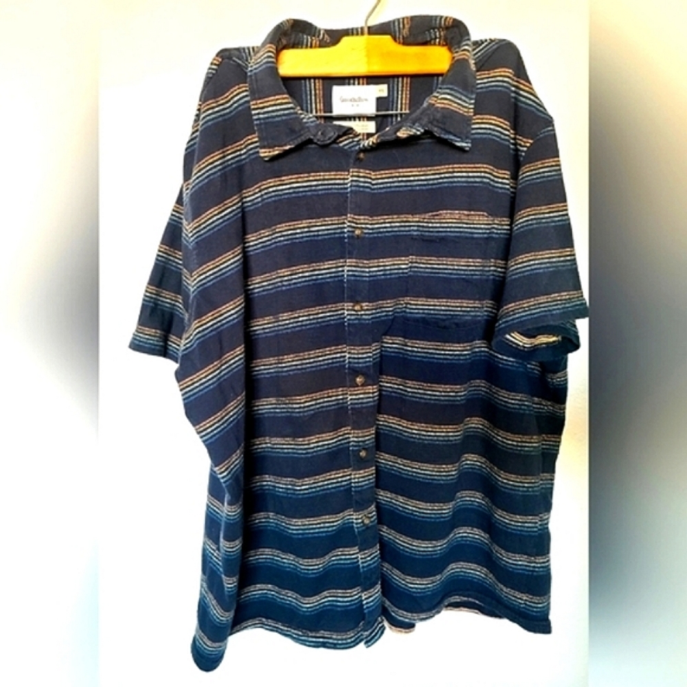 Goodfellow & Co Striped Short Sleeve Button Down Shirt - Heathered Navy Blue XXL